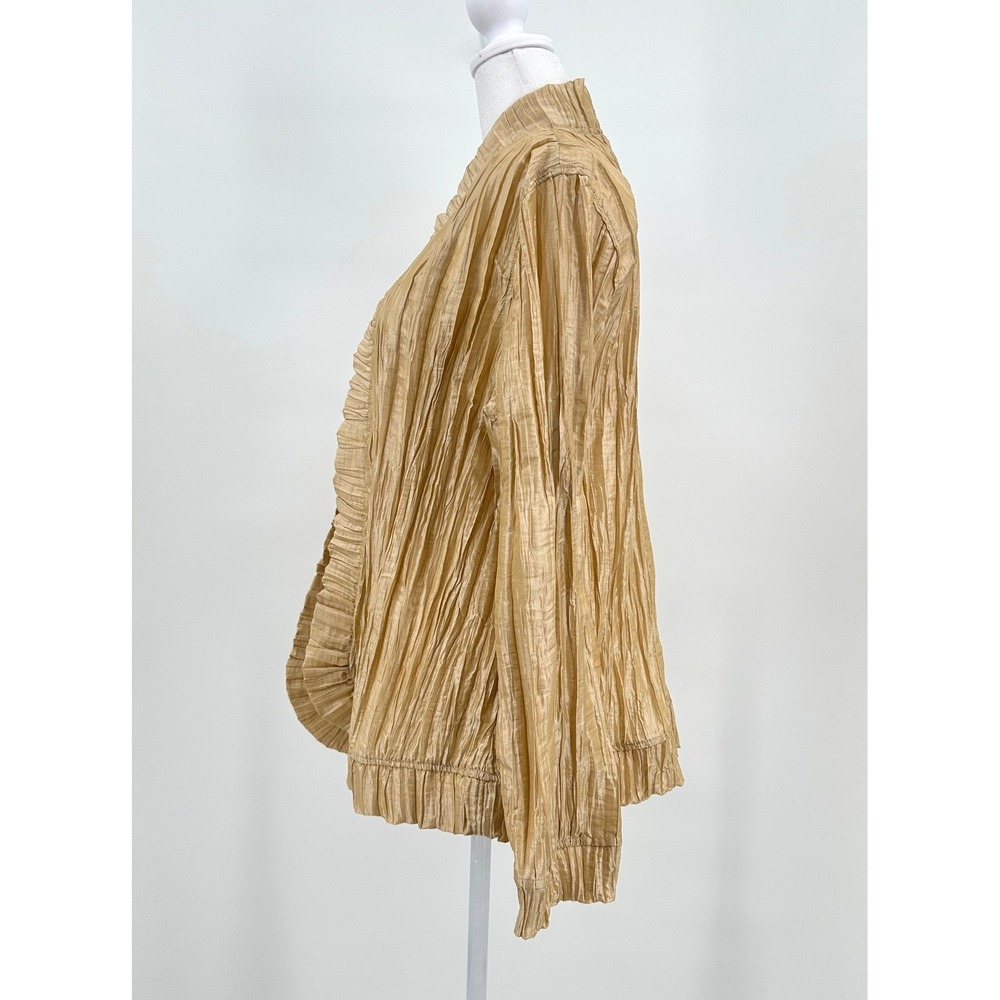 Chico's Gold Pleated Crinkle Ruffle Open Front Cardigan Jacket Gold Size 3 XL - Picture 3 of 5